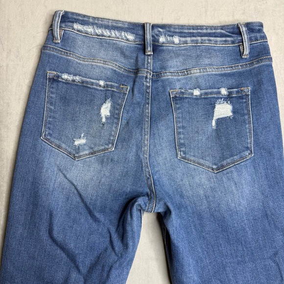 Flying Monkey Jeans Womens 30 Medium Wash Ankle Cropped Fray Fading Whiskers - Picture 7 of 11